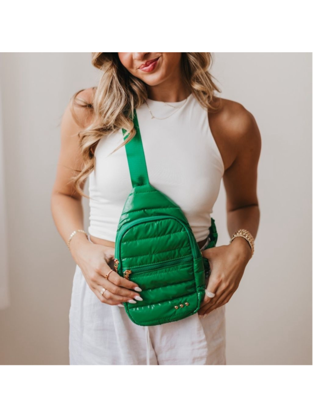 Pretty Simple Crossbody Bag One Size Green with Gold Accents